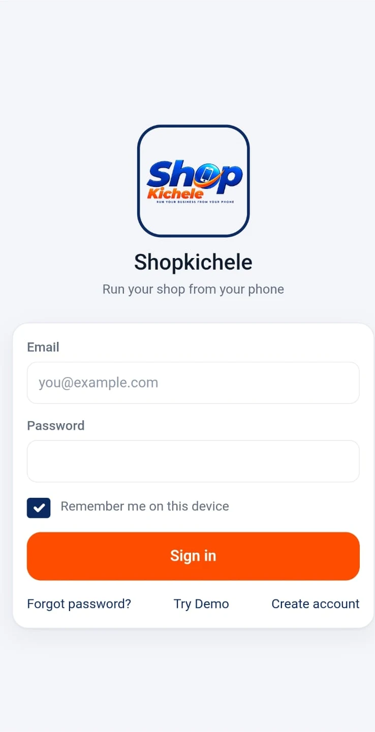 Sign in screen in the ShopKichele app