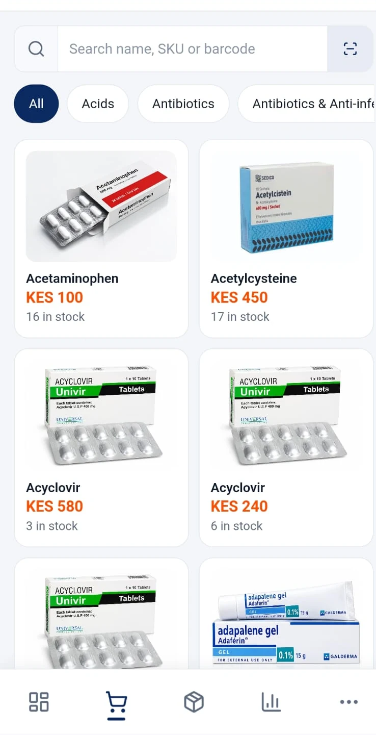 Sales & POS screen in the ShopKichele app